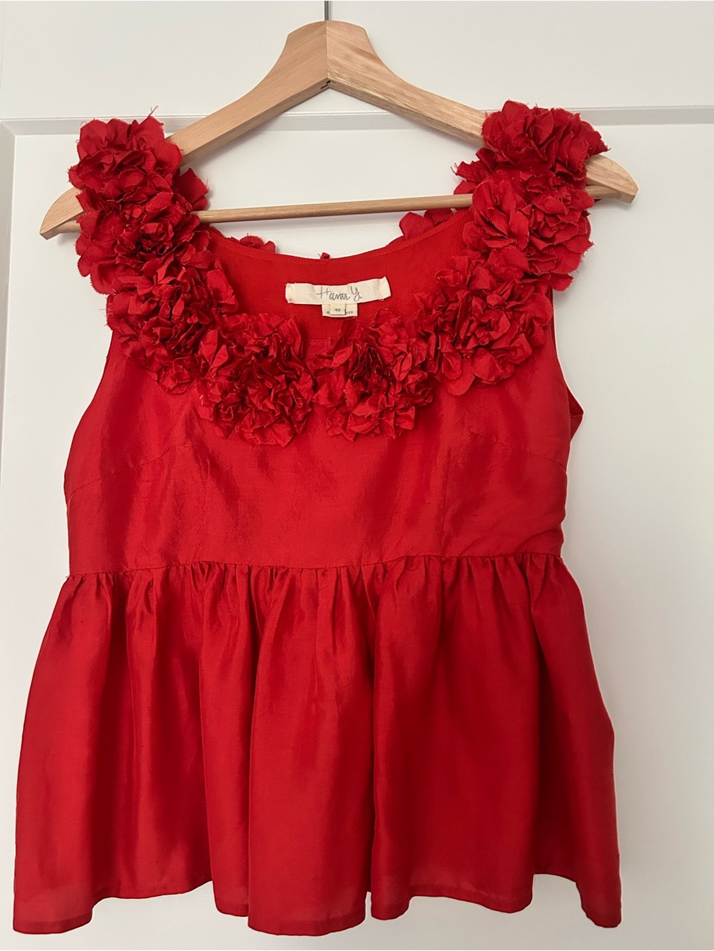 Girls' Red Floral Trim Peplum Tank Top